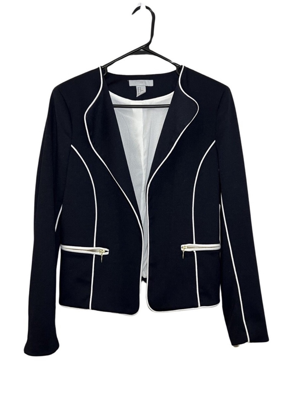 H&M Black Blazer Jacket with White Piping